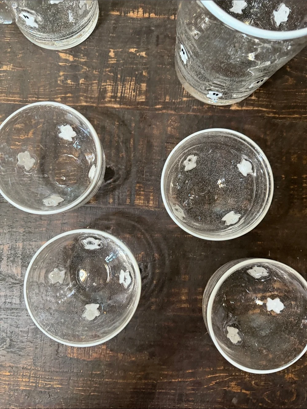 Pottery Barn Clear Glassware Set with White Ghost Motifs